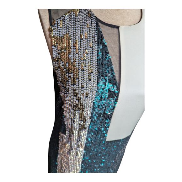 3.1 Phillip Lim Ivory Green 100% Silk Sequin Embellished Mesh Panel Mini Dress 2 - Picture 4 of 8